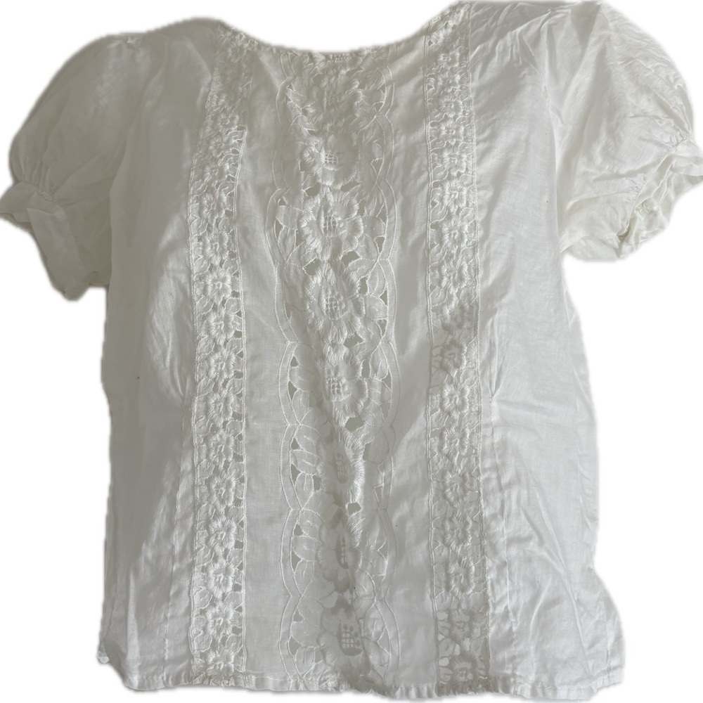 1950s soft cotton lace white button back blouse.